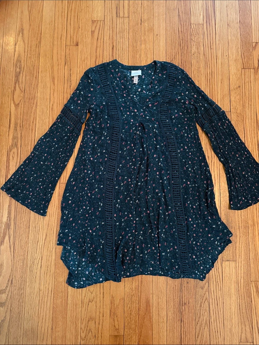 Knox Rose Dark Green Floral Crochet-Trim Dress